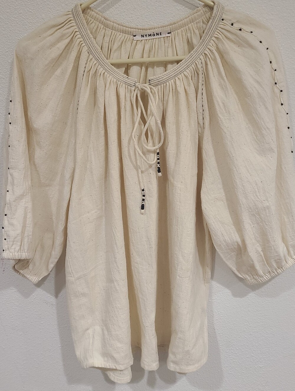 Cream Tie-Neck Peasant Top